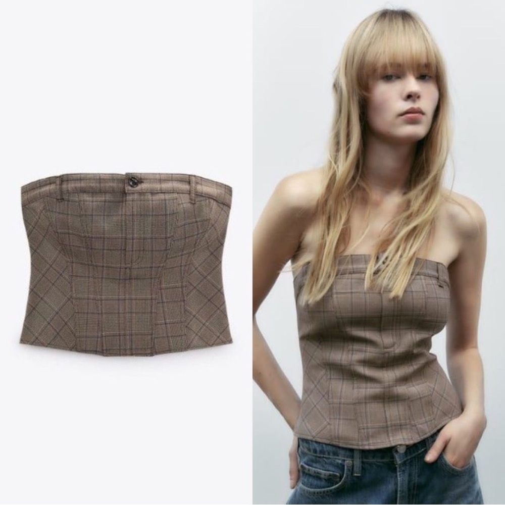 Zara Plaid Strapless Corset Tube Top
